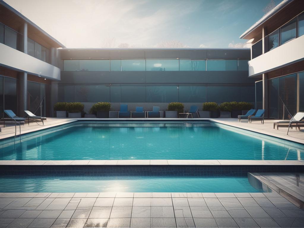 **AI Image Generation Prompt:**

Create a realistic high-resolution photograph focusing on a single swimming pool with a high-quality winter cover partially removed, showcasing the vibrant blue water beneath. The scene should be captured in a serene outdoor setting, emphasizing the contrast between the covered and uncovered portions of the pool. 

**Composition Details:**
- Use a close-up shot to highlight the texture and details of the winter cover, ensuring it appears slightly wrinkled as it lies on one s