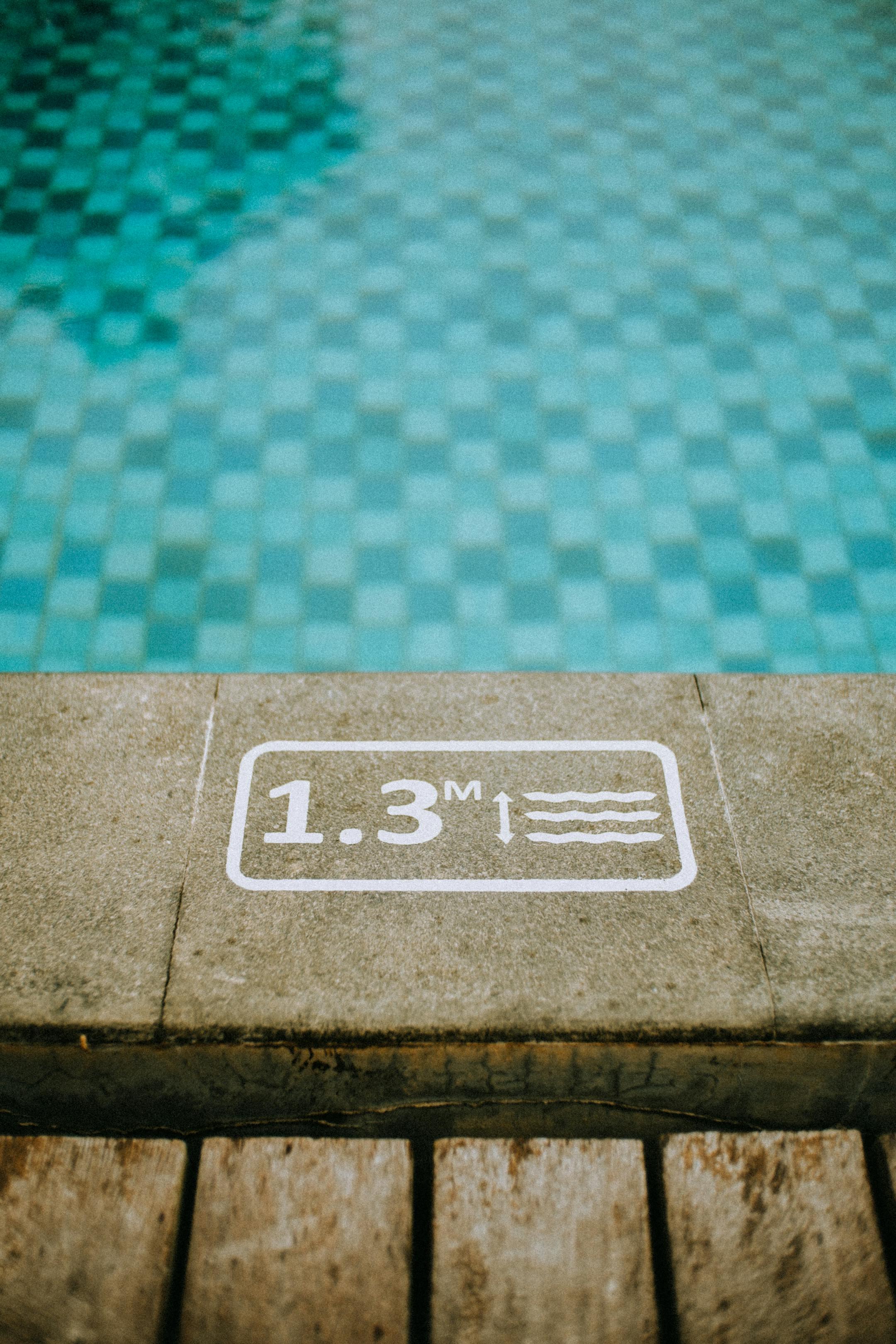 Inviting swimming pool with a depth marker at Bangka Belitung, Indonesia.