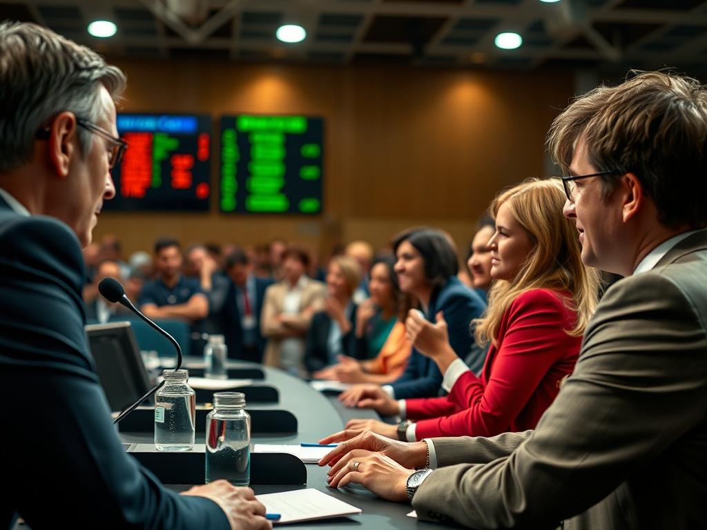 A close up shot of contestants in a heated debate