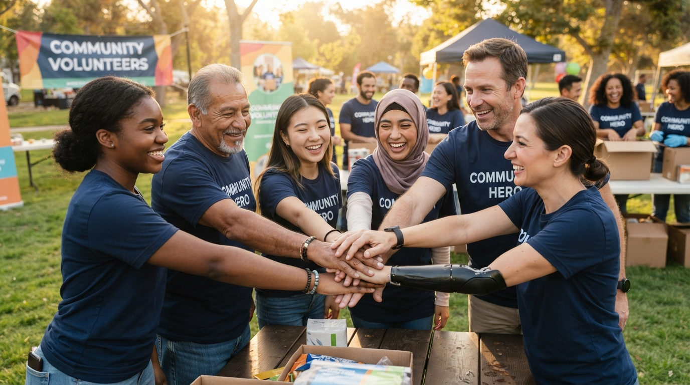 Volunteers helping each other with community service