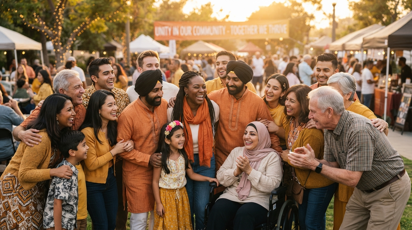 Diverse community members coming together in unity