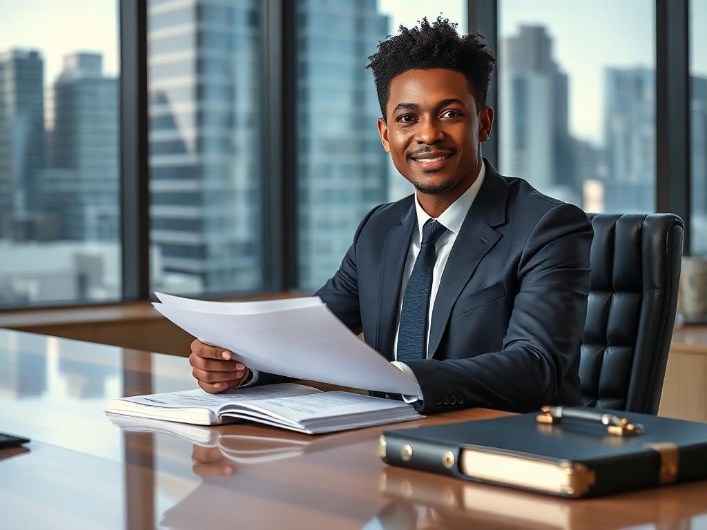 **Prompt for AI Image Generator:**

Create a realistic high-resolution photo that embodies the concept of litigation finance as an alternative investment. The image should feature a confident, professional individual in a tailored suit, seated at a sleek conference table. The subject should be a mixed-race male or female, showcasing diversity in the financial industry, holding a legal document or a case file open on the table, symbolizing the connection between law and finance.

The background should be a m