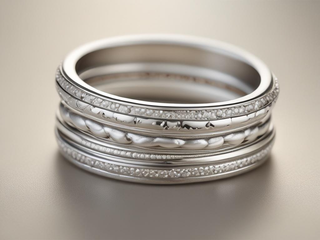 A collection of silver stacking rings elegantly arranged on a