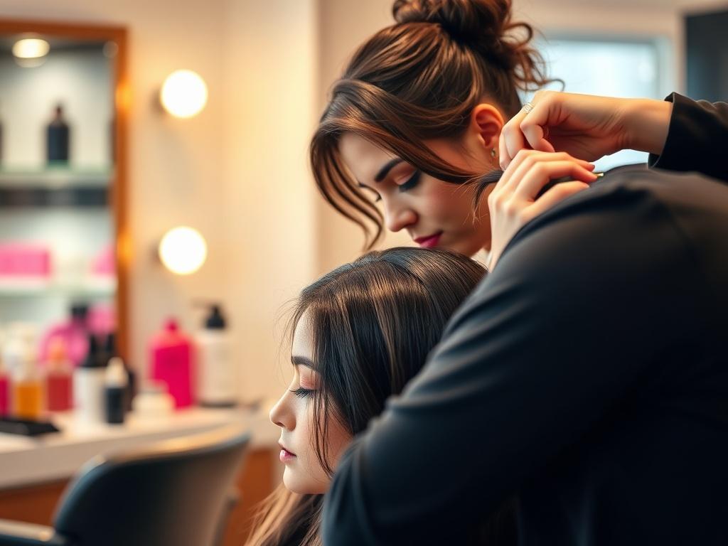 A close up shot of a hairstylist working on a