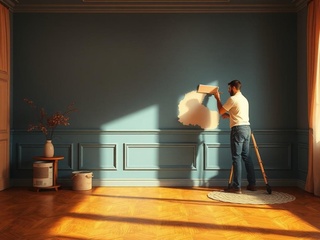 A cozy interior scene showcasing a freshly painted room with