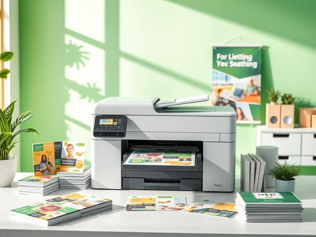 A clean workspace featuring a high quality printer in action,