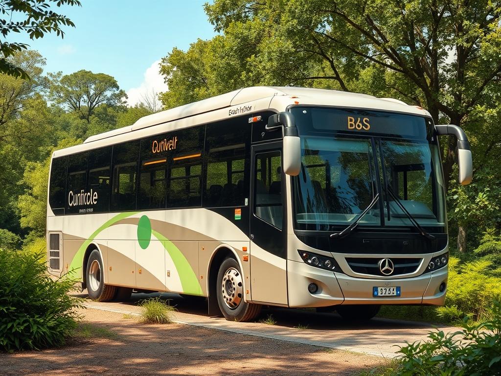 A high resolution image showcasing an eco friendly bus parked