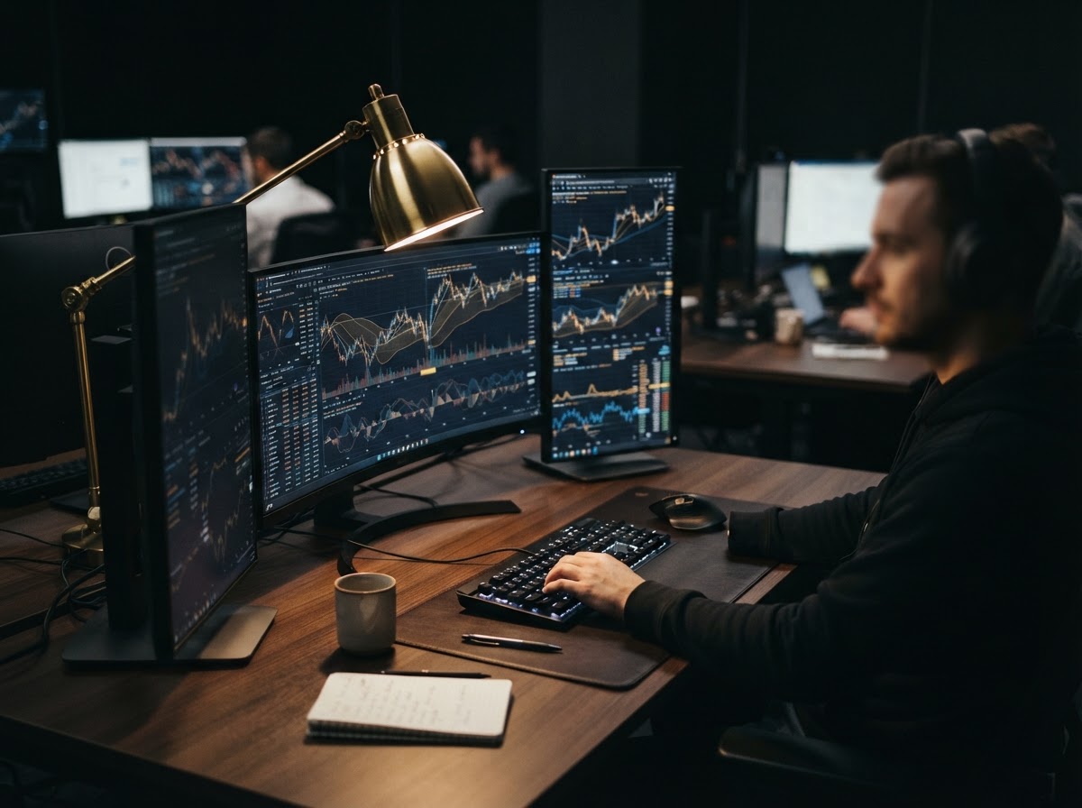 Professional trading workspace with market data displays