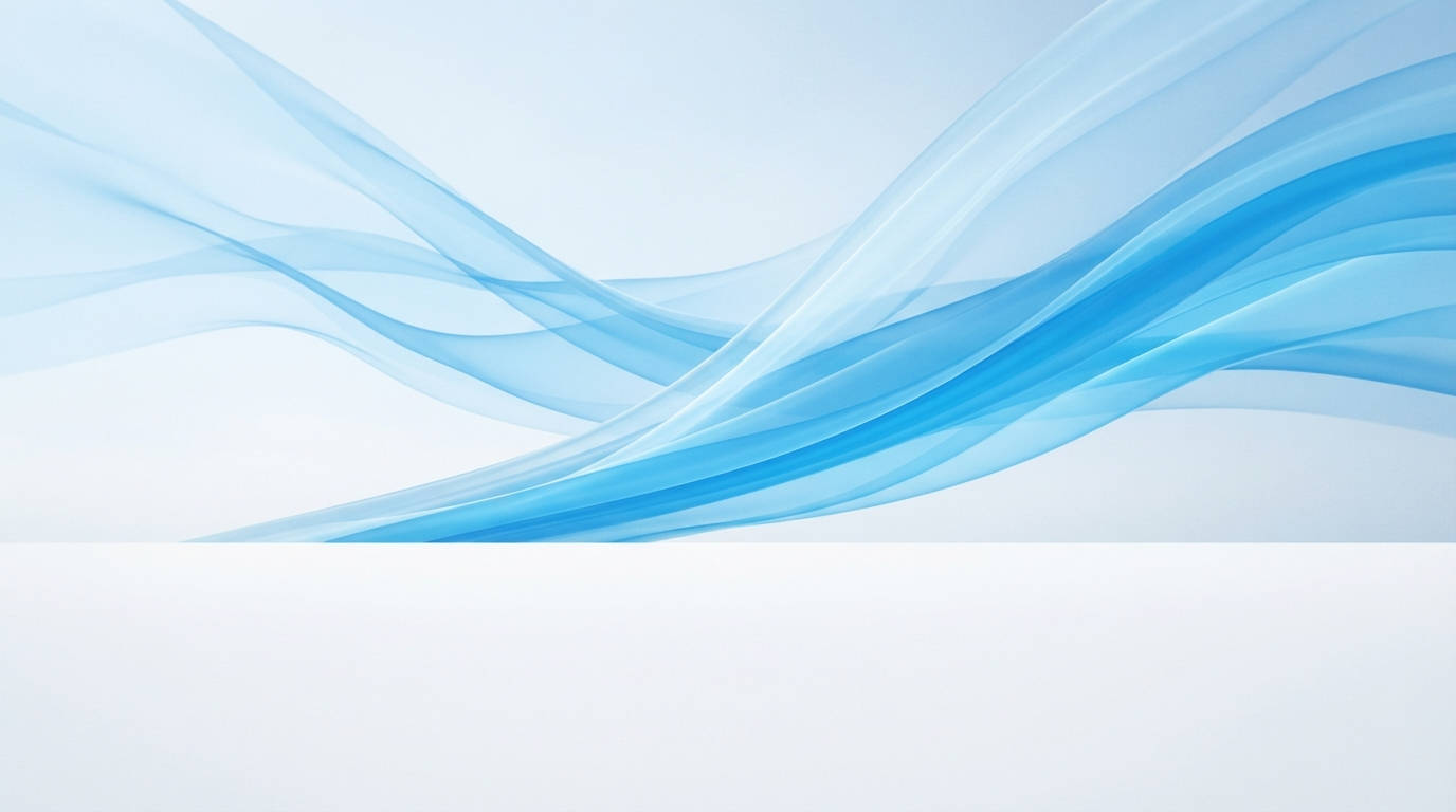 Wind currents visualised as flowing translucent blue gradient streams over a white horizon