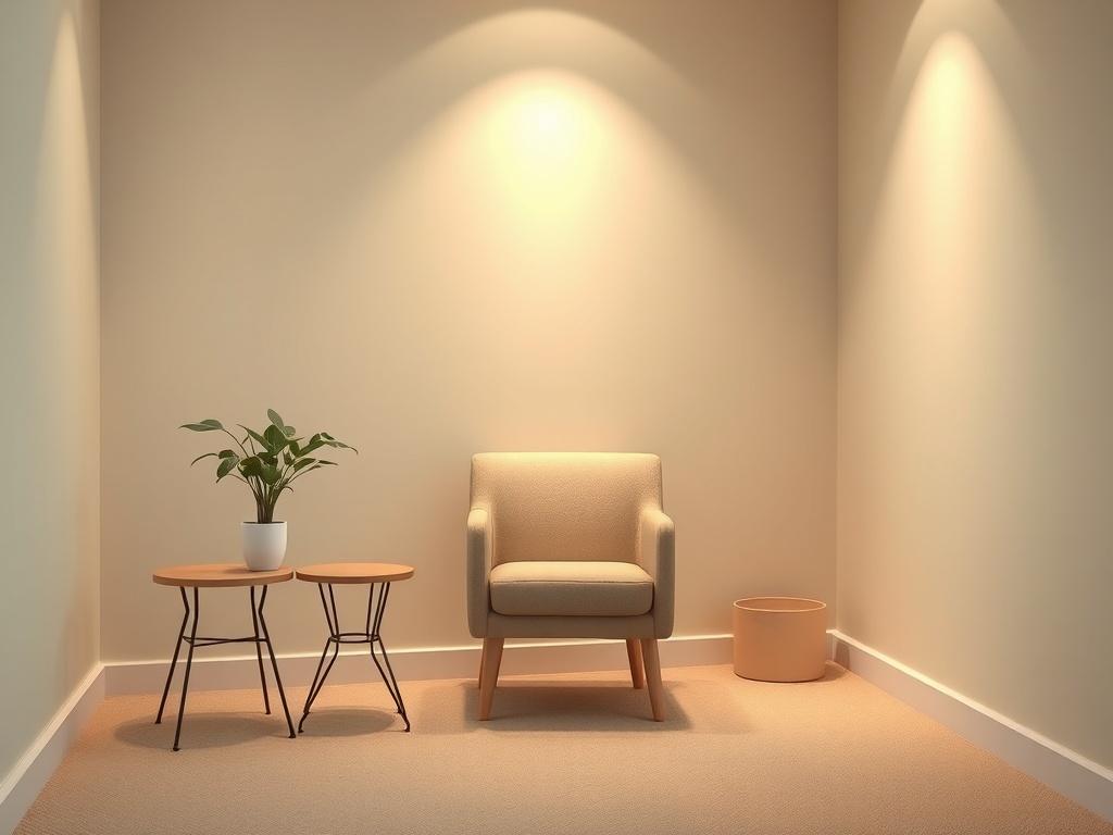 A serene and inviting counseling room with soft, warm lighting