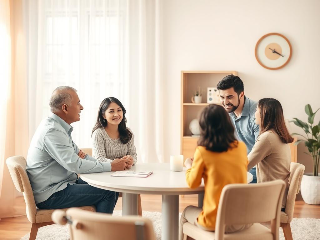 A family gathered around a table in a warm, inviting