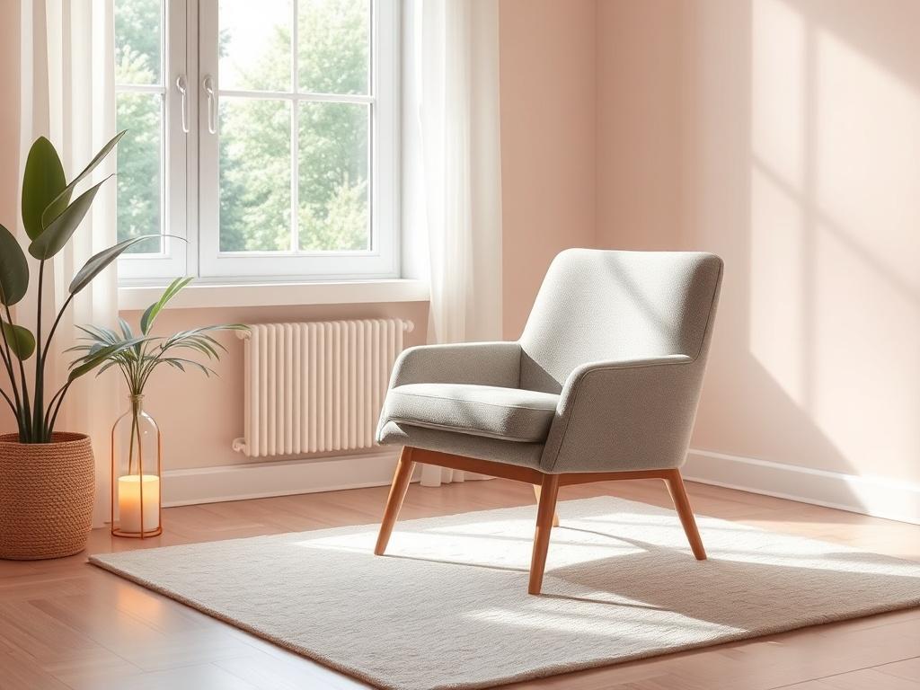 A serene and inviting counseling space, featuring a comfortable chair,