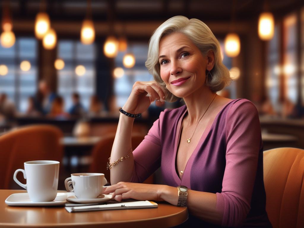 A poised and graceful mature woman dressed in a classy