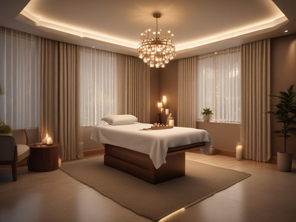 An inviting spa room with soft lighting and calming decor