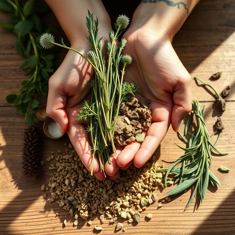 Hands holding herbal plants
