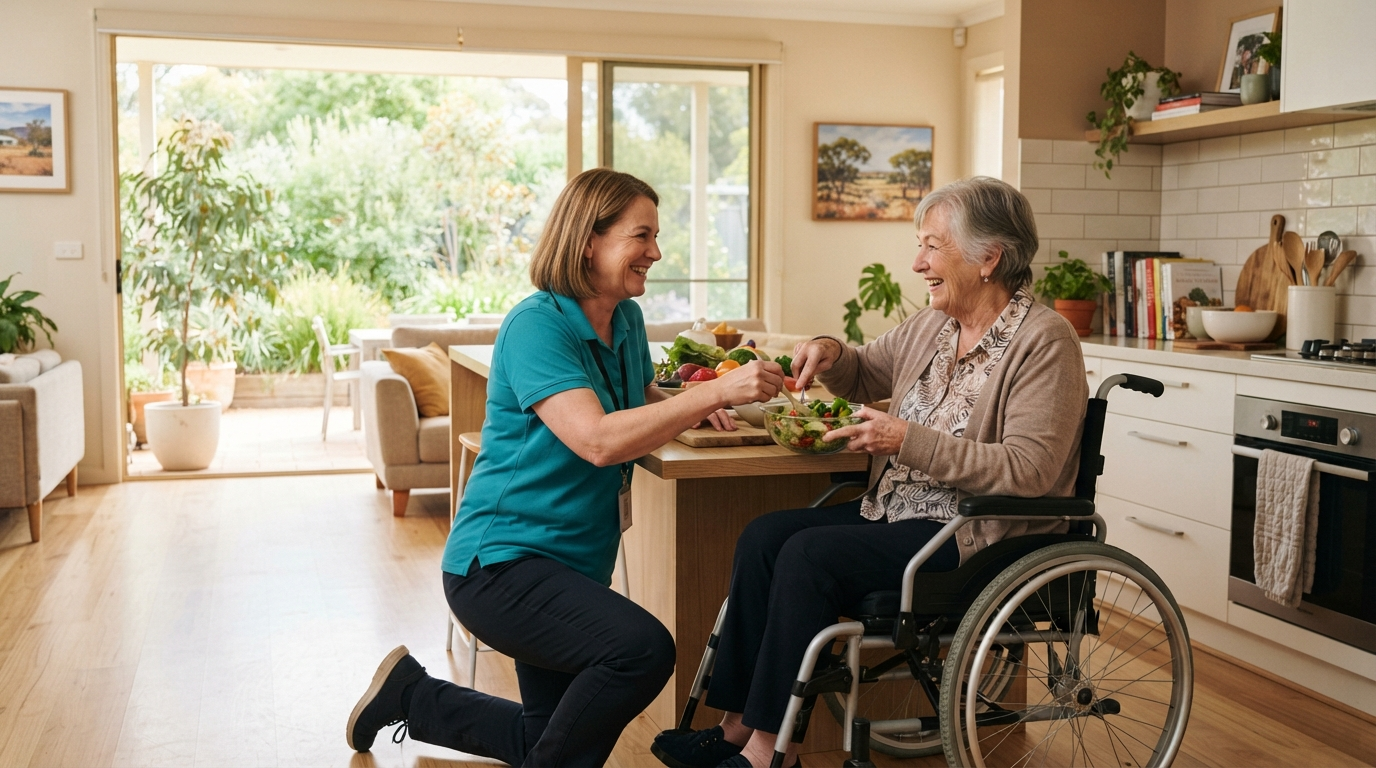 NDIS support worker assisting a participant with daily activities in Adelaide