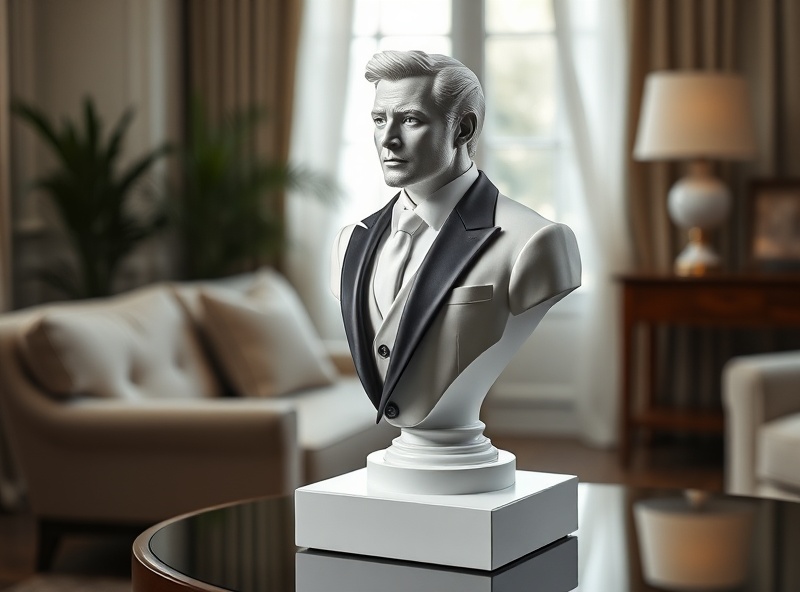 Half-bust silicone portrait in formal setting