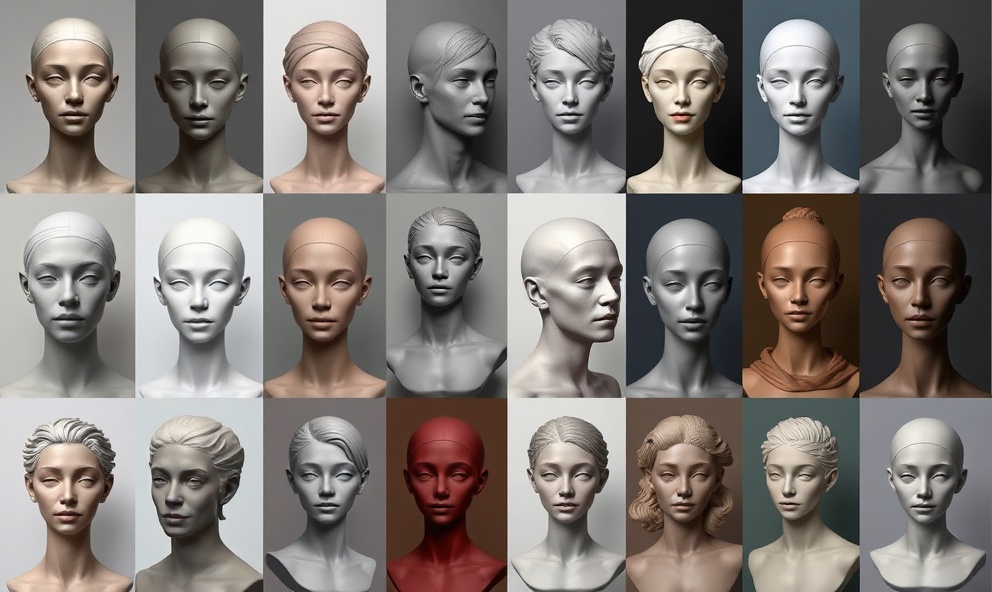 Gallery showcase of multiple silicone portraits