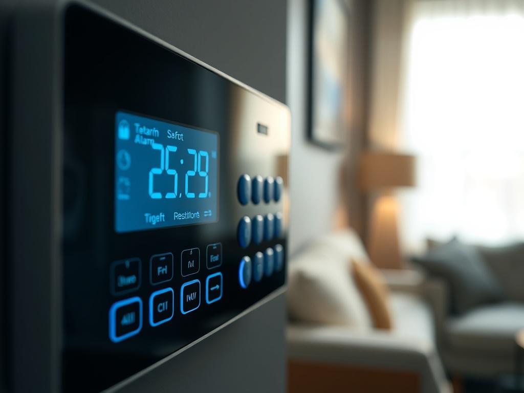 A close up shot of a modern theft alarm system