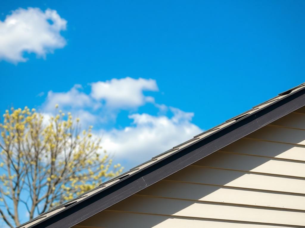 **AI Image Generation Prompt:**

Create a realistic high-resolution photo that encapsulates a blog post focused on Lutherville, Maryland. The image should feature a close-up view of a modern residential roof showing signs of wear and tear, such as missing shingles, discoloration, and minor damage. This roof should be sloped, emphasizing its structure while conveying the issues faced by homeowners in the area. 

Place this roof under a bright blue sky with a few scattered white clouds, symbolizing the sudden