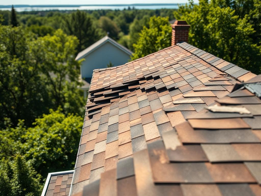 **AI Image Generation Prompt:**

Create a realistic high-resolution photo that captures the essence of a blog dedicated to Middle River homeowners. The composition should be simple and clear, featuring a single subject: a Middle River house with a visibly damaged roof. Ensure the house is surrounded by lush greenery typical of the Maryland area to reflect the local environment. The background should include elements hinting at proximity to water, like distant views of Middle River or the Chesapeake Bay, sub