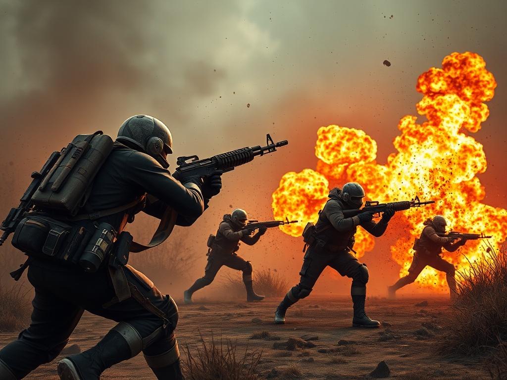 An intense battle scene in a Rust server environment, showcasing