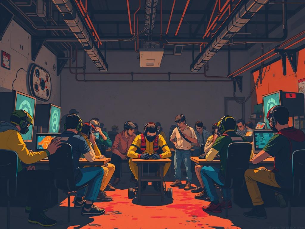 A lively gathering of gamers interacting in a Rust server