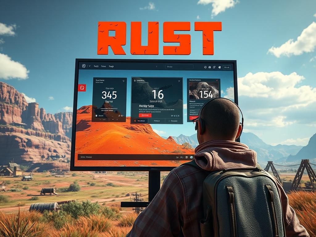 A vibrant scene depicting a player joining a Rust server,