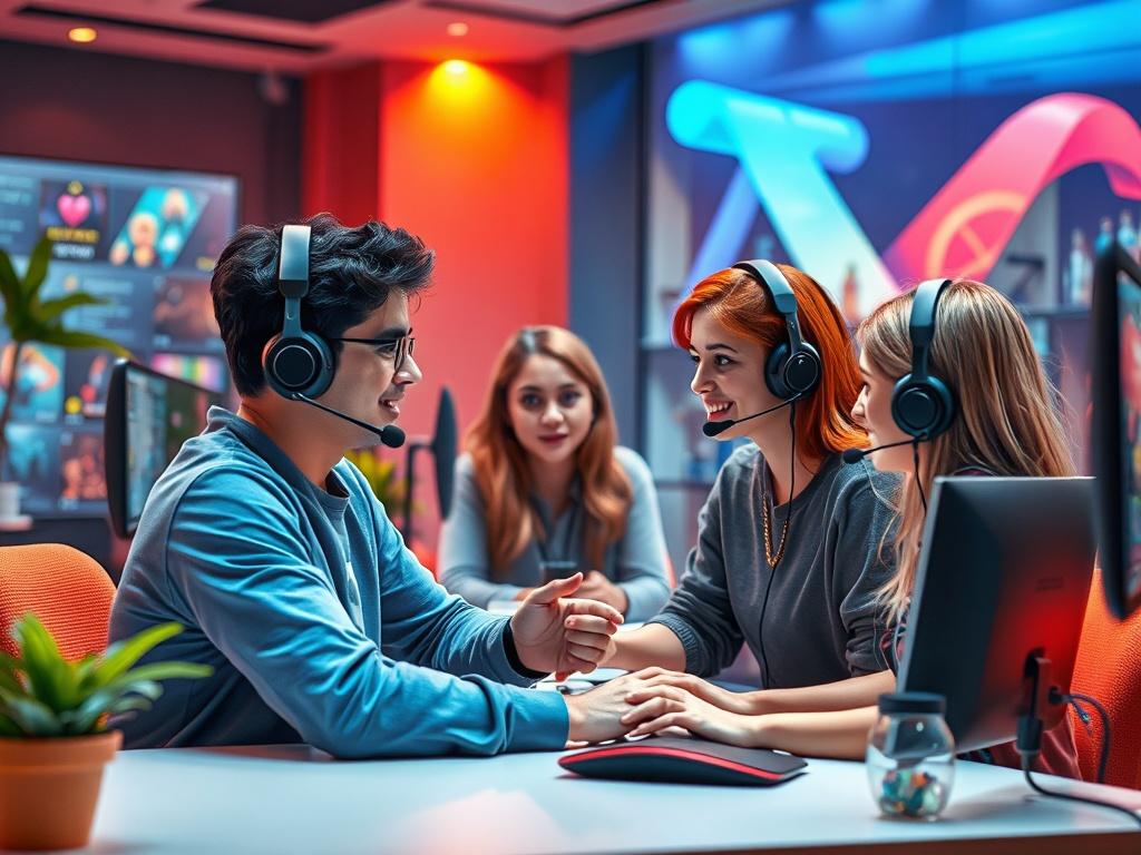 A friendly support team assisting new players in a virtual