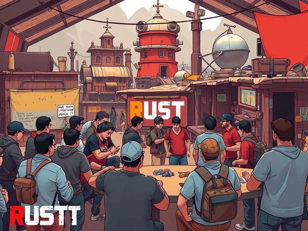 A lively gathering of Rust players in a virtual community