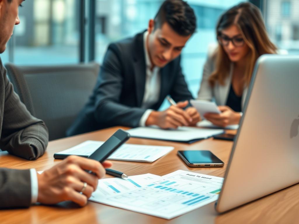 A close up shot of a business meeting where professionals