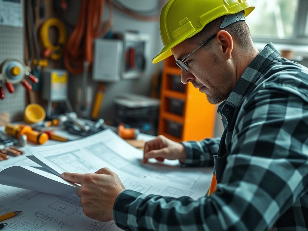 A close up shot of a professional electrician examining electrical