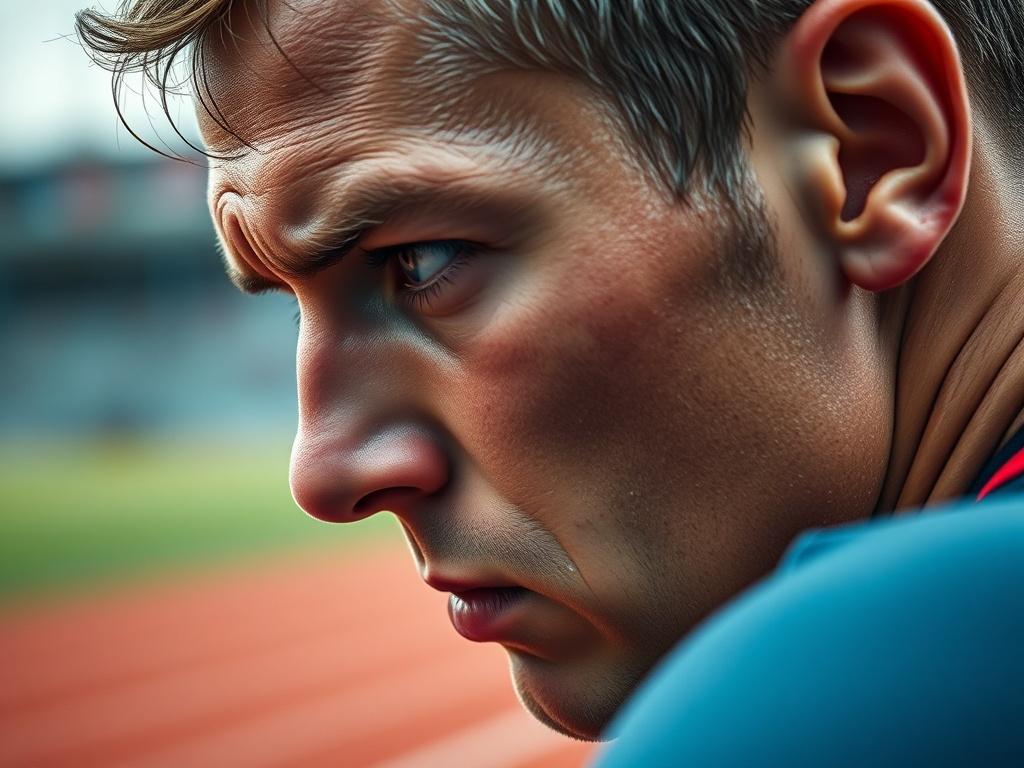 A hyper realistic close up shot of an athlete's face,