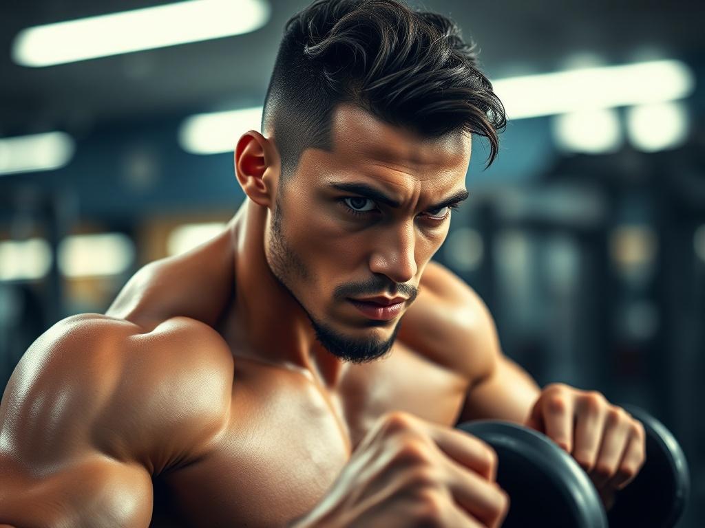 A focused athlete training in a gym setting, showcasing determination