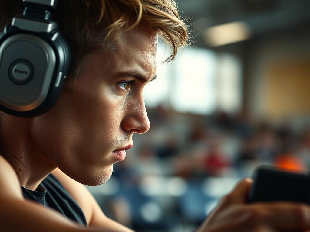 An athlete intensely focused during practice, with their eyes locked