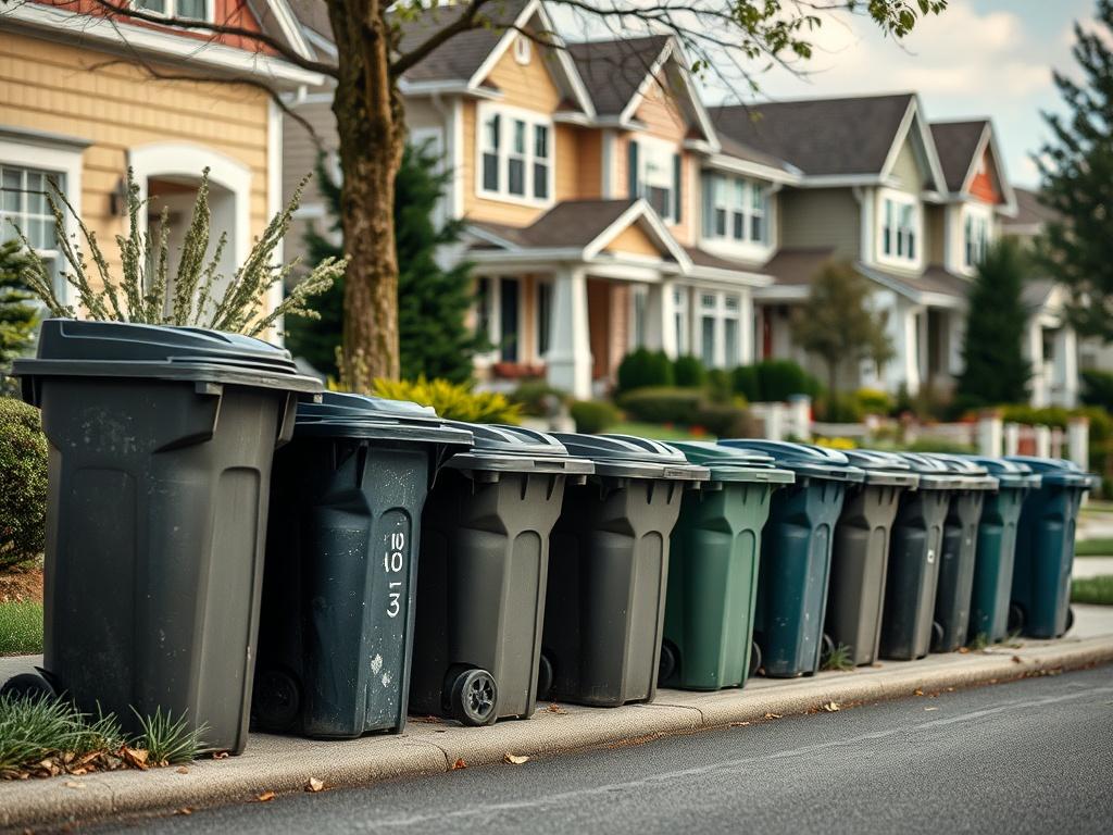 A realistic high resolution image showcasing multiple trash cans neatly