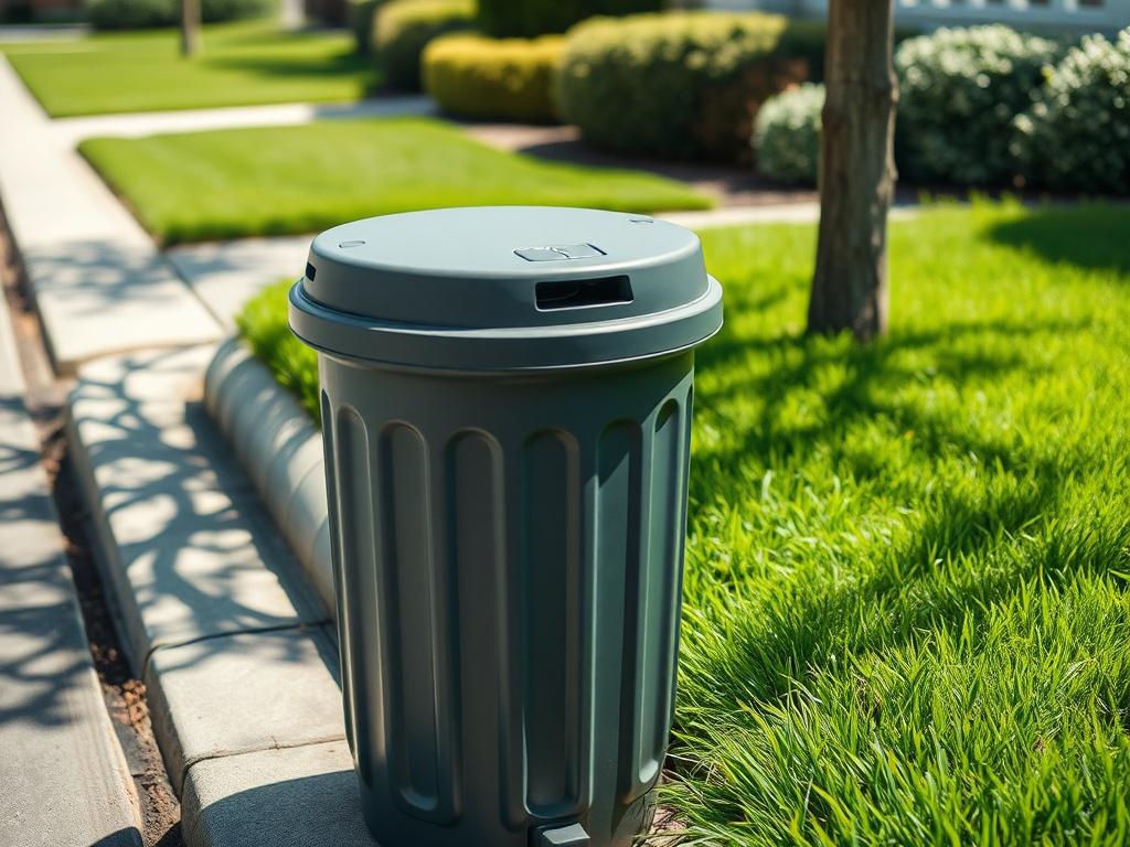 A close up shot of a trash can positioned at