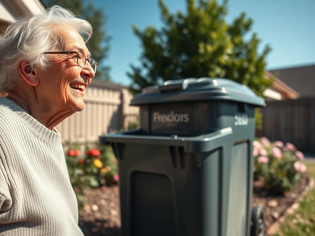 A high resolution image showing a smiling elderly person happily