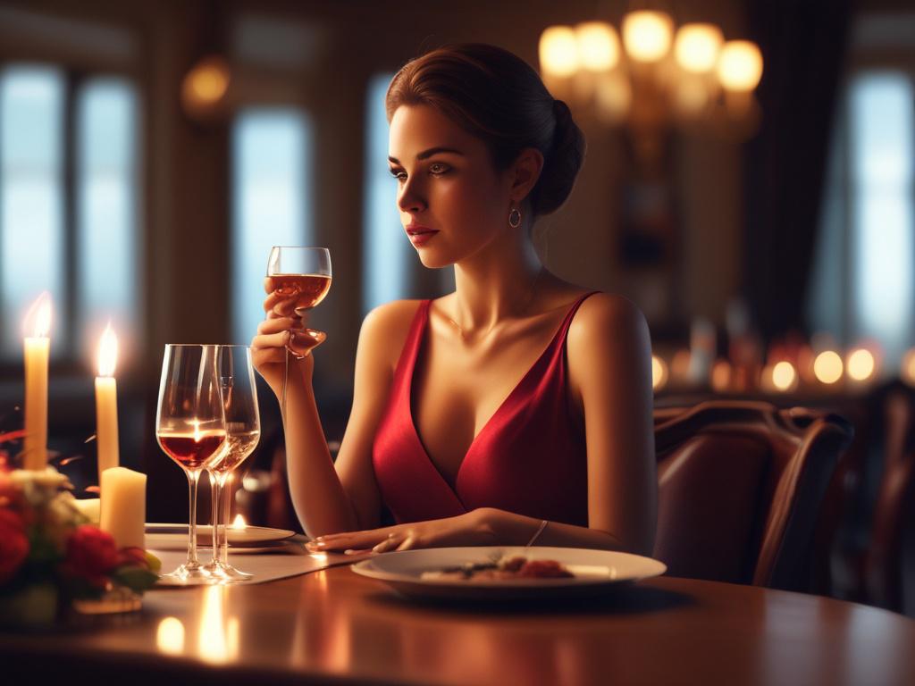 A stunning, elegant woman dressed in a sophisticated evening gown,