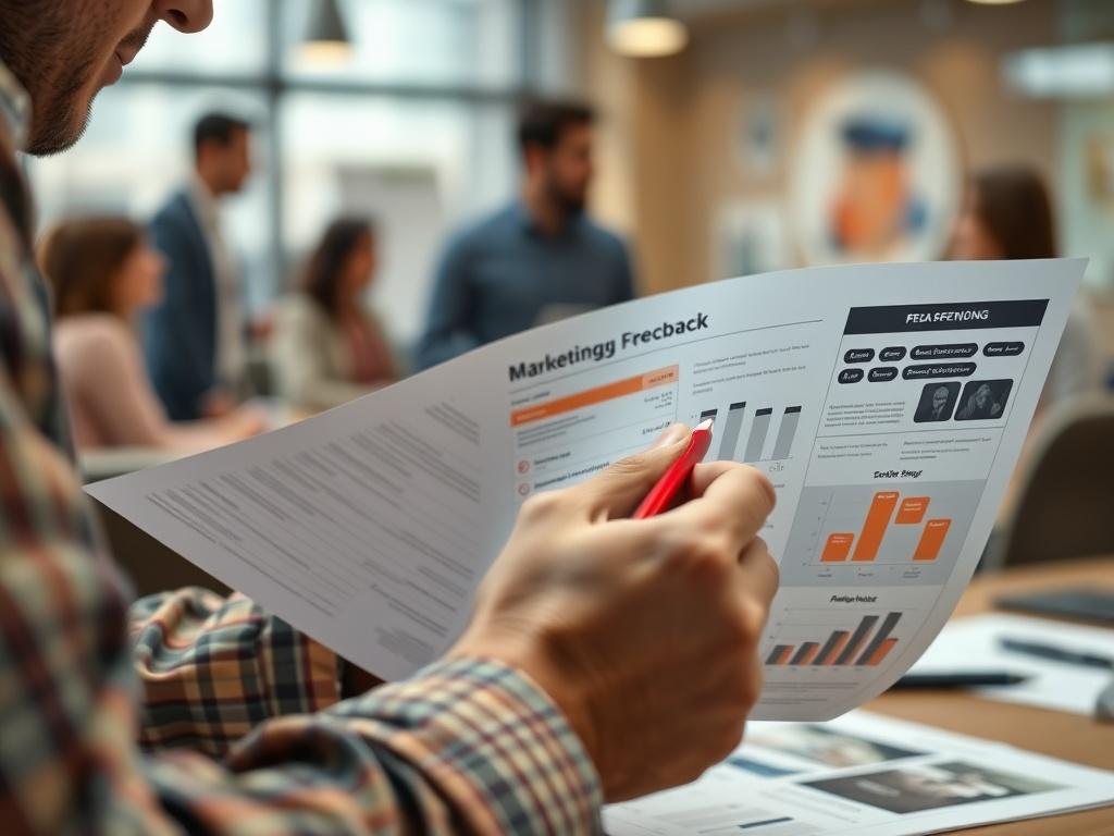 A close up of a team member reviewing a printed