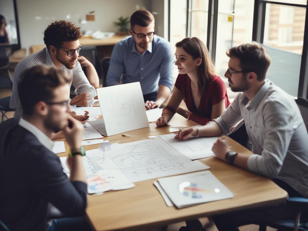 A realistic high resolution of a startup team brainstorming in