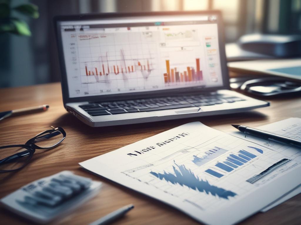 realistic close up of investment portfolio analysis with charts and