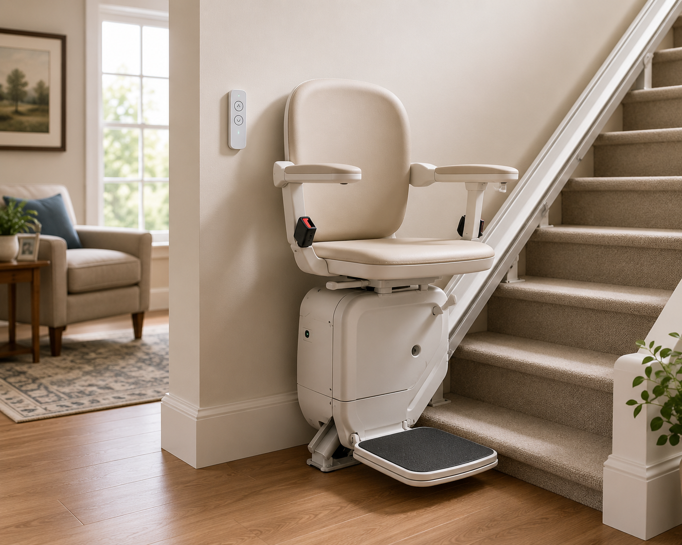Automatic seat lift on stairs
