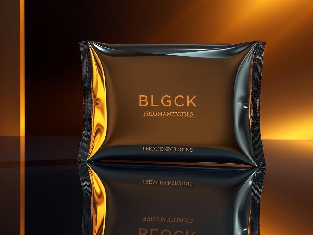 A sleek, ultra-modern promotional package design, featuring a glossy finish and elegant typography. The package should be presented on a reflective surface to emphasize luxury and artistry, with a dark and golden gradient background that conveys sophistication. The overall look should be cinematic, highlighting the essence of a high-end marketing strategy tailored for OnlyFans creators.