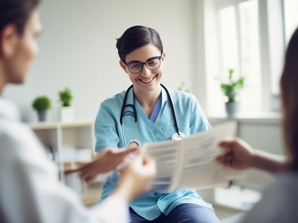 A healthcare specialist handing out informative brochures to patients in