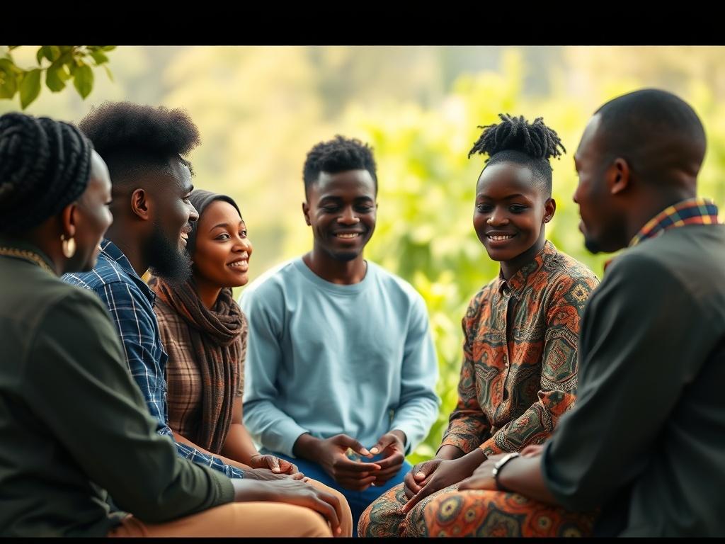 A serene image of a diverse group of young African