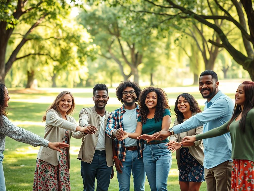 A diverse group of people from various backgrounds holding hands