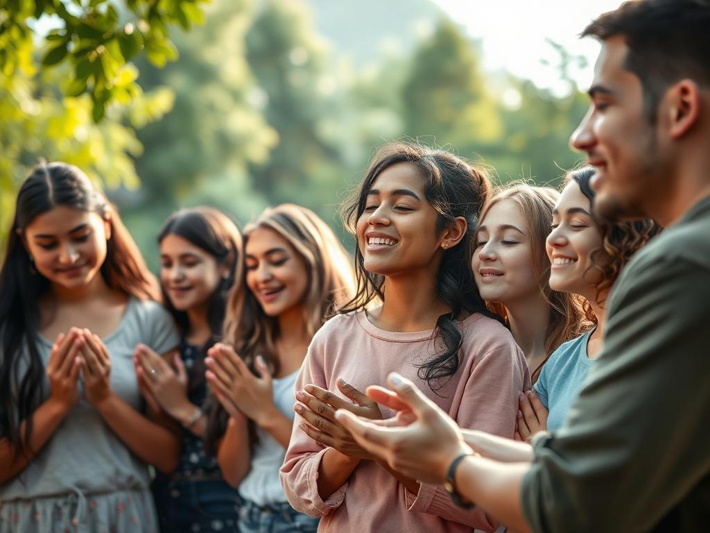 A serene image of a diverse group of young Africa people
