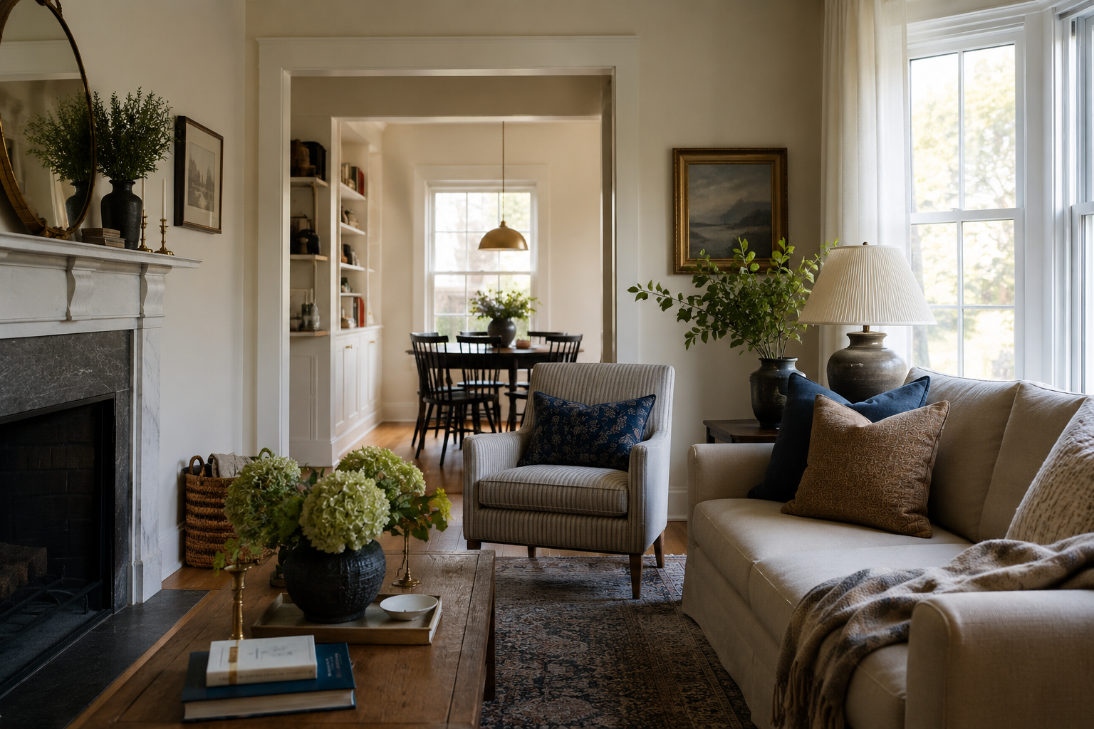 Warm living room with family-friendly design
