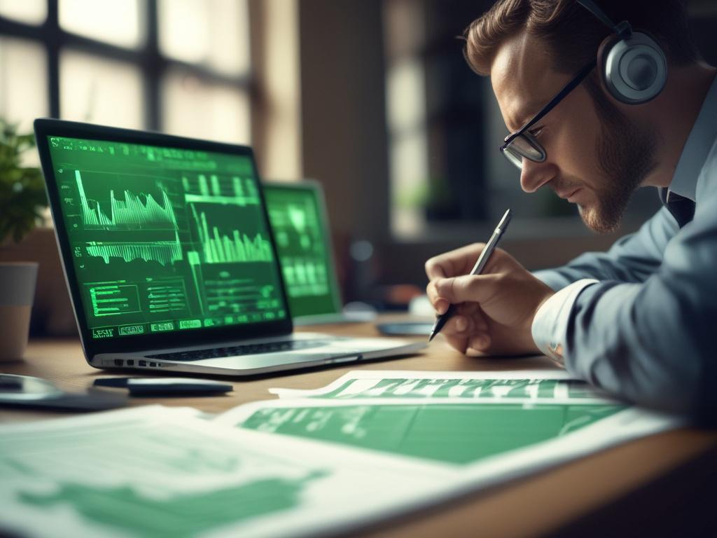 Regular financial monitoring, close up of a financial analyst reviewing